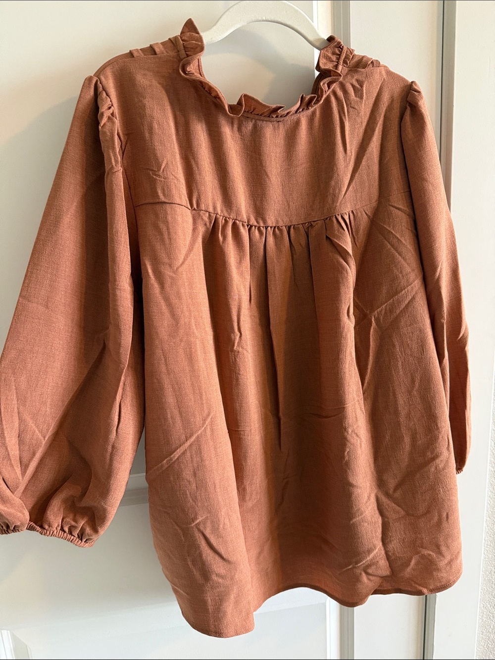 Rust Orange Ruffle V-Neck Women's Blouse - Picture 8 of 8